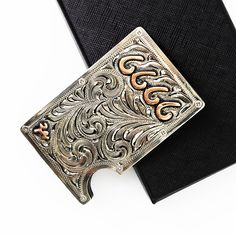 4 x 2 1/8 Rectangular Wallet On Chain With Silver-tone Hardware, Leather Money Clip, Rectangular Silver Wallet With Silver-tone Hardware, Money Clip Leather Wallet, Silver Money Clip, House Supplies, Clip Cards, Money Clip, Card Holder