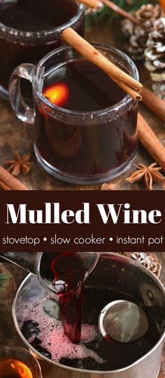 two pots filled with mulled wine sitting on top of a table