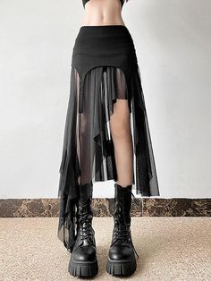 Goth Asymmetrical Mesh Mini Skirt - AnotherChill Unique Skirt, Punk Skirt, Goth Streetwear, Staff Party, Estilo Harajuku, Unique Skirts, Y2k Skirt, Women Crafts, Mid Skirt