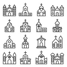 the church icon set is shown in black and white