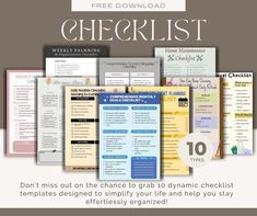 the free printable checklist is displayed in front of several different colors and sizes