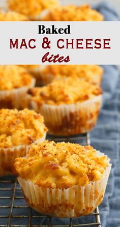 baked macaroni and cheese bites on a cooling rack with the title above it