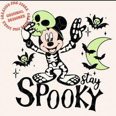 a mickey mouse with bats and the words spooky