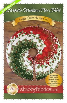 a quilted christmas tree skirt is shown on a wooden surface with the words, simple quilt as you can