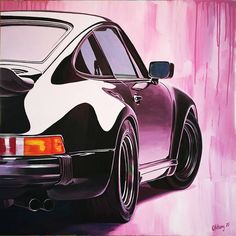 a painting of a black and white porsche