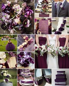 a collage of purple and white wedding colors