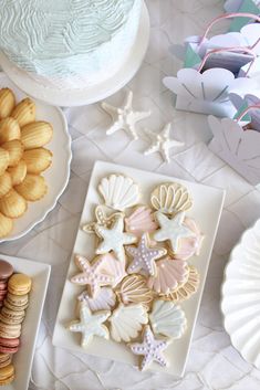 there are many cookies on the plate and some other desserts next to each other