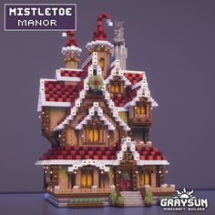 an image of a building made out of legos with text overlaying it that reads, mistletoe manor