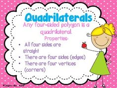 a pink and white polka dot background with the words quadrilaterals