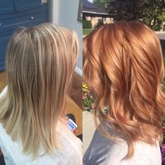 Copper Strawberry Blonde Short Hair, Blonde To Copper Hair Transformation, Copper Gold Hair Color, Gold Copper Hair, Cowboy Copper Hair With Blonde, Copper Gold Hair, Pretty Highlights, Light Copper Hair