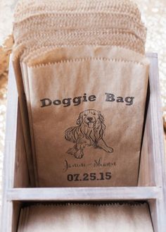 the doggie bag is packed in a wooden crate