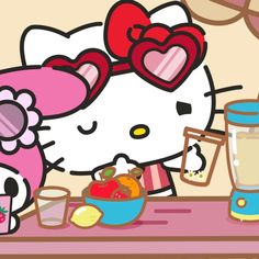 an image of a hello kitty eating food