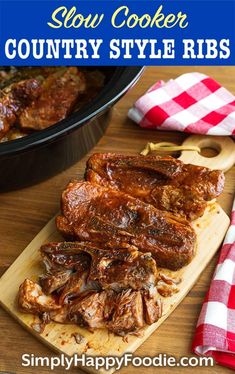 slow cooker country style ribs on a cutting board