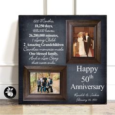 a couple's 50th anniversary gift for their parents and grandparents with pictures on it