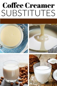 coffee creamer substitues collage with almonds and milk