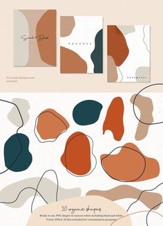 an abstract background with different shapes and colors, including oranges, browns and blues