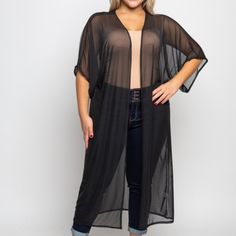 New Curve Market Sexy Sheer Mesh Kimono Duster Cardigan Reg Sizes Sm-Xl And Xxl Plus Size 1x-4x Perfect For A Cover-Up Too Bohemian Western Shabby Chic 90% Nylon 10% Spandex Sooooooo Fun And Flirty And Sexy On This Is Stunning!!!! To See It In Person Its Beyond Gorgeous!!~ Have In Black...Royal Or White Or Red Mesh Kimono, Sheer Jacket, Kimono Duster, Duster Cardigan, Wrap Cardigan, Black Fashion, Top Styles, Shabby Chic, Tunic Tops