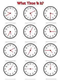 printable worksheet for telling time to the hour and half past hours on clocks