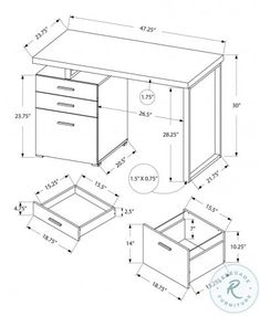 a drawing of an office desk with two drawers and one file cabinet in the middle