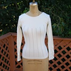 New Without Tags, Never Worn Very Stretchy And Sexy On One Size - Fits Up To & Including Size M/8 Waist Measures 12.75" Laying Flat Total Length Is 21.5" From Shoulder To Bottom Ivory Color Made In Usa Fitted Beige Crew Neck Blouse, Cream Fitted Cotton Blouse, Fitted Cream Cotton Blouse, M Heart, Ivory Color, Long Sleeve Tee, Made In Usa, Long Sleeve Tees, Womens Tops