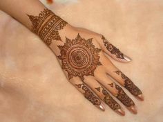 the hand is decorated with henna designs