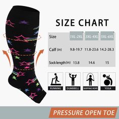 Plus Size Compression Socks Open Toe-Meteor | Moon Wood Supportive Breathable Fitted Socks, Black Compression Breathable Knee-high Socks, Black Stretch Breathable Knee-high Socks, Breathable Stretch Mid-calf Socks, Garter Stockings, Lace Stockings, Bodysuit Dress, Thigh High Socks, Thigh High Stockings