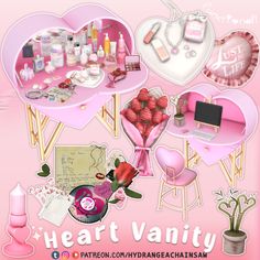 a pink valentine's day card with hearts and other items