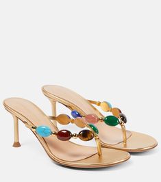 Shanti embellished leather thong sandals in multicoloured - Gianvito Rossi | Mytheresa Denim On Denim, Funky Shoes, Leather Thong Sandals, Chic Earrings, Womens Summer Shoes, Shoe Inspo, Girly Shoes, Aesthetic Shoes, Accessories Ideas