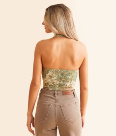 Willow & Root Floral Jacquard Halter Vest - Green Small, Women's Sagemulti Cropped lace-up lined vest Bust measures 34 on size small Body length 17 on size small. Layering piece(s) and/or accessories sold separately.. Shell: 80% Polyester 20% Rayon. Lining: 97% Polyester 3% Spandex. Hand wash cold. Do not bleach. Lay flat to dry. Iron low. Apparel & Accessories > Clothing > Shirts & Tops Fitted Floral Print Halter Neck Tank Top, Fitted Halter Neck Tank Top With Floral Print, Chic Fitted Floral Halter Top, Fitted Halter Neck Top With Floral Print, Halter Vest, Vest For Women, Floral Jacquard, Accessories Clothing, Women's Coats & Jackets