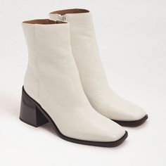 From Sam Edelman: ”Meet Winnie, a versatile square-toe bootie that's an indispensable addition to your style portfolio” Heel Height: 2.8 inches Toe: Square Closure: Zipper Boot Shaft: 5.5 inches Calf Circumference: 9.8 inches Material: Leather Timeless Boots, Perfect Heels, Zipper Boots, Black Leather Heels, Sam Edelman Shoes, Boots For Sale, Leather Booties, Sam Edelman, Leather Heels