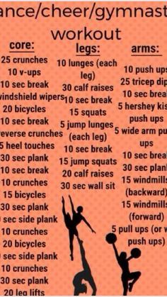 an exercise poster with the words dance / cheer / gymnastics workout