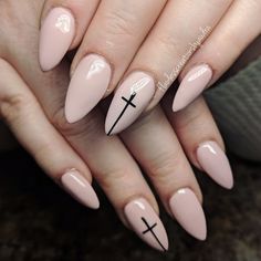 Cross On Nails Design Nailart, Almond Nails With Cross Design, Easter Nail Ideas With Cross, Cross Designs Nails, Nail Designs With Crosses Faith, Nails For Christians, Cross Easter Nails, Upside Down Cross Nails, Acrylic Nails Cross Design