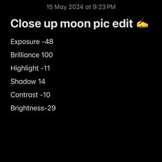 the text close up moon pic editt is displayed on a black background with yellow highlights