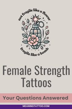 the words female strength tattoos are shown above an image of a vase with flowers on it