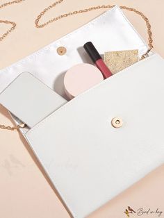 BirdinBag - Chic Metal-Trimmed Flap Square Bag White Envelope Bag For Gift, White Envelope Bag For Formal Occasions, Formal White Envelope Bag, Chic White Envelope Bag, Elegant Envelope Bag With Adjustable Strap, White Envelope Bag For Everyday Use, White Clutch Bag, Elegant Pattern, Word Wrap