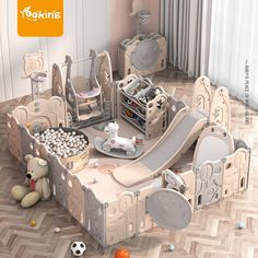 a child's bedroom with toys and furniture in it