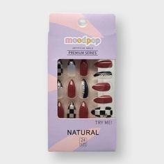 Elevate your nail game with moodpop’s Artificial Nails - Premium Series. These high-quality, trend-setting designs offer salon-perfect results from the comfort of your home. Each set includes 24 meticulously crafted press on nails in various sizes to ensure a perfect fit for every finger. The chic checkered and solid red patterns are modern and stylish, making them ideal for both everyday wear and special occasions. Application is quick and easy with our durable adhesive tabs, ensuring a secure Checkered Nails, Kiss Products, Olive And June, Nails Red, Stick On Nails, Solid Red, Nail Shop, Nail Games, Red Pattern