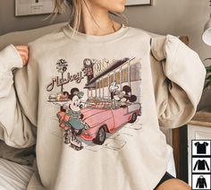 Vintage Mickey Cafe 50s T-shirt, Family Walt Disneyworld Shirt, Retro Disney Trip Shirt, Disneyland Sweatshirt Mickey Sweatshirt Outfit, Cafe 50s, Old Car Vintage, Disneyland Sweatshirt, Mickey Sweatshirt, Mickey Mouse And Minnie Mouse, Disney Trip Shirts, Retro Disney, Disney World Shirts