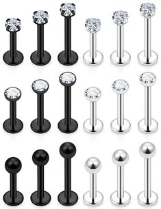 PRICES MAY VARY. 18PCS LABRET STUDS: Each Order Includes 18Pcs Labret Jewelry and Medusa Piercing Jewelry of 3 Different Size, Each Size 6Pcs. Suit for Women and Men. Come with a Velvet Gift Bag, Absolutely a Great Choice for Gifts. MATERIAL:: 316L Stainless Surgical Steel, Solid and Durable, Rarely Fade and Rust, Hypoallergenic; High Polished Surface, Very Smooth to Wear, Extremely Easy to Clean. THICKNESS: 16G(1.2mm); Ball Size: 3mm; CZ Size: 3mm; Wearable Bar Length: 6mm, 8mm, 10mm; Color: Si Medusa Piercing Jewelry, Ashley Piercing, Forward Helix Earrings, Lip Jewelry, Lip Rings, Monroe Piercings, Snake Bite, Labret Jewelry, Helix Piercing Jewelry