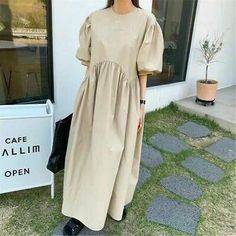 Trendy Fashion Lady Long Dress Puff Sleeve Retro Short Sleeve High Waist A Line Pleated Elegant, Dresses Dress Puff Sleeve, Retro Shorts, Fashion Lady, Women Long Dresses, Women's Dresses, Elegant Dresses, Puff Sleeve, Trendy Fashion, Long Dress