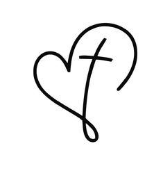 a heart with the letter f inside it and a cross in the shape of a heart