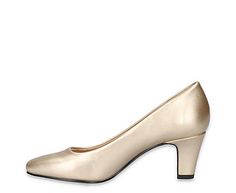 Easy Street Poet Women's Pump Turn your fashion into beatiful art with the Poet women's Pump from Easy Street. Featuring a faux leather upper with a square toe for on-trend appeal, this Slip-On is versatile enough to work in office or for events. The insole cushions your steps while the sturdy heel offers just enough lift to elevate your look. Synthetic upper Slip-On Square toe  Padded insole 2 1/4" block heel Fitted Faux Leather Heels With Square Toe, Elegant Faux Leather Heels For Fall, Fitted Gold Heels With Square Toe, Gold Fitted Square Toe Heels, The Poet, Womens Pumps, Gold Pumps, Rack Room Shoes, Rack Room