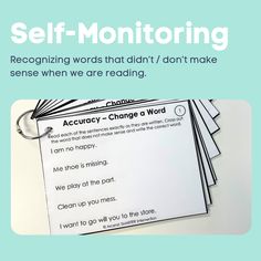 a pile of papers with the words self - monitoring on them