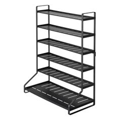 three tiered shelf with wheels on each side and two shelves at the bottom, black