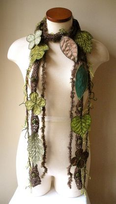 . Crochet Machine, Sap Green, Nature Leaves, Leaf Scarf, Embroidered Leaves, Crochet Scarves