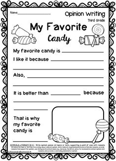 an opinion writing activity for children to practice their favorite candys and other things in the classroom