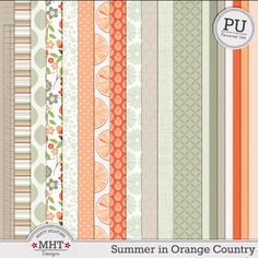 an assortment of papers with orange and green designs on them, including the words summer in orange