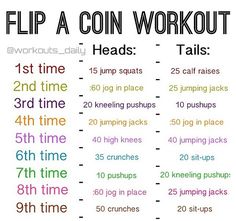 a poster with the words, flip a coin workout and instructions for each type of exercise