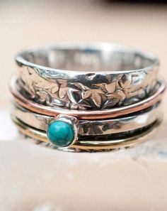 Silver Smithing, Skater Outfits, Silver Ring Band, Meditation Ring, Ring Turquoise, Music Boxes, Meditation Rings, Big Rings, Copper Turquoise