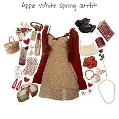 Red Cottagecore Aesthetic Outfits, Valentine Outfit Inspiration, Apple White Inspired Outfits, Strawberry Coquette Outfit, Cherry Astethic Outfit, Ever After High Outfit Ideas, Apple White Aesthetic Ever After High, Apple Inspired Outfits, Ever After High Aesthetic Outfits